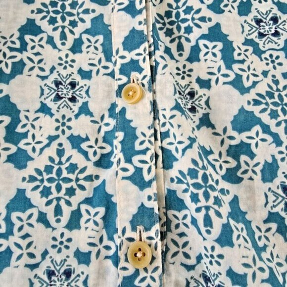 Talbots Women's Blouse Size Small Petite SP Blue Green Tropical Wood Beading - Picture 4 of 15